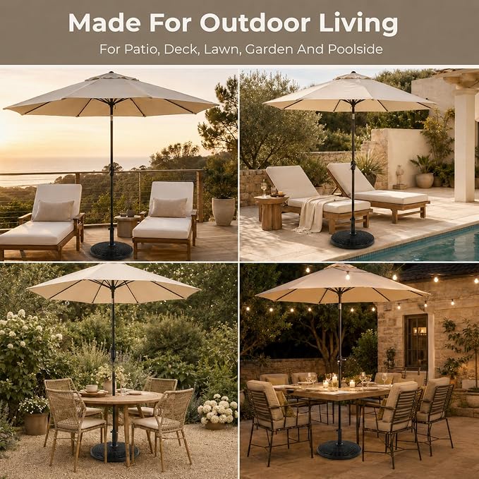 22 Lbs 17.72 Inch Round Umbrella Stand, Heavy Duty Weighted Base for Outdoor Market Parasols, Stable Holder for Patio Deck Lawn Garden Poolside, Black