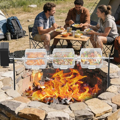 onlyfire Stainless Steel Grill Rotisserie Basket Kit, Great for Cooking Various Foods at the Same Time, Set of 3