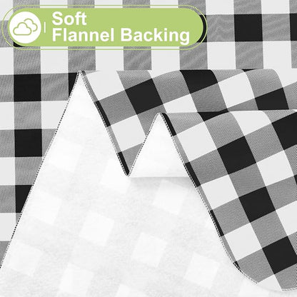 Smiry Picnic Table Cloth, Vinyl Tablecloths with Flannel Backing, 70"x120" | Waterproof Rectangle Table Cloth, Wipeable Buffalo Plaid Table Cover for Indoor and Outdoor (Black & White)