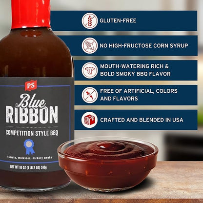 PS Seasoning Blue Ribbon Competition Style BBQ Sauce - All-Purpose Sauce for Grilling, Glazing, Marinating, Basting, Dipping - Great for Spare Ribs, Burnt Ends, BBQ Chicken, Beans, and more