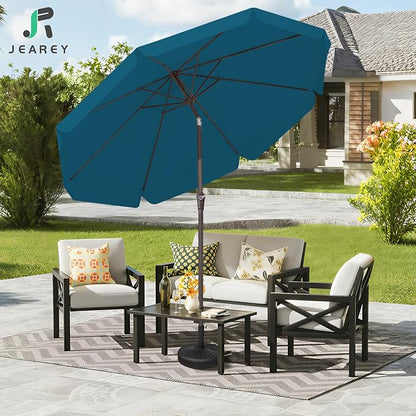 JEAREY 9 FT Patio Umbrella Outdoor, Table Umbrellas Market Umbrella w/Push Button Tilt/Crank, 8 Sturdy Ribs(Cerulean)