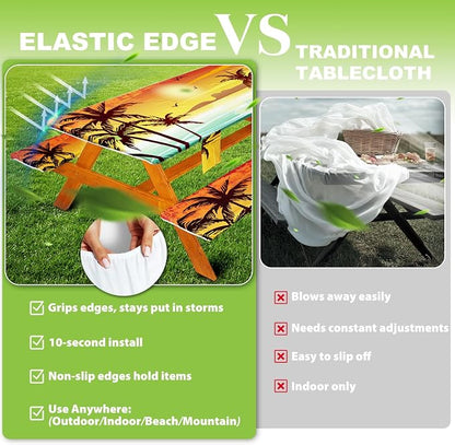 Picnic Table Cover with Bench Covers Table Cloth Tablecloth Summer Outdoor Rv Patio Tent Camping Glamping Campsite Camper Essentials Accessories Items Gear Gadgets Stuff Necessities Supplies Must Have