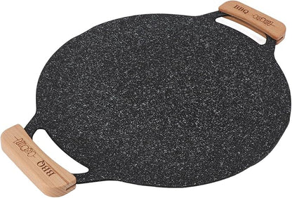 gernie Korean BBQ Grill Pan, Nonstick Round Griddle Grill Pan, Portable Round Cast Iron Skillet with Handle, Multifunctional Stove Plate for Meats, Pancakes, Korean Grill Pan for, gernief9w01iphkm-13