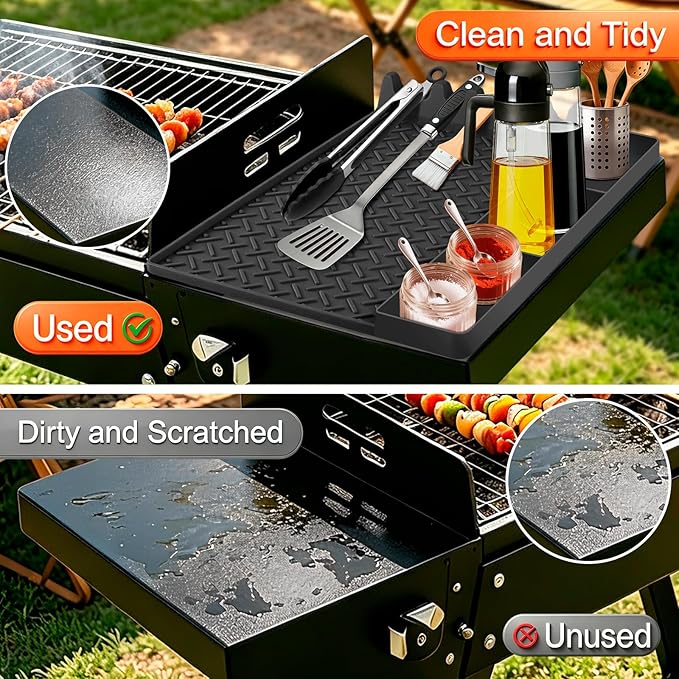 Silicone Griddle Tools Mat for Blackstone, Silicone Grill Mat with Drip Pad, Side Shelf Mats Grill Pad Spatula Mats for Outdoor Grill Kitchen Countertop, BBQ Accessories Gifts for Men (Black)