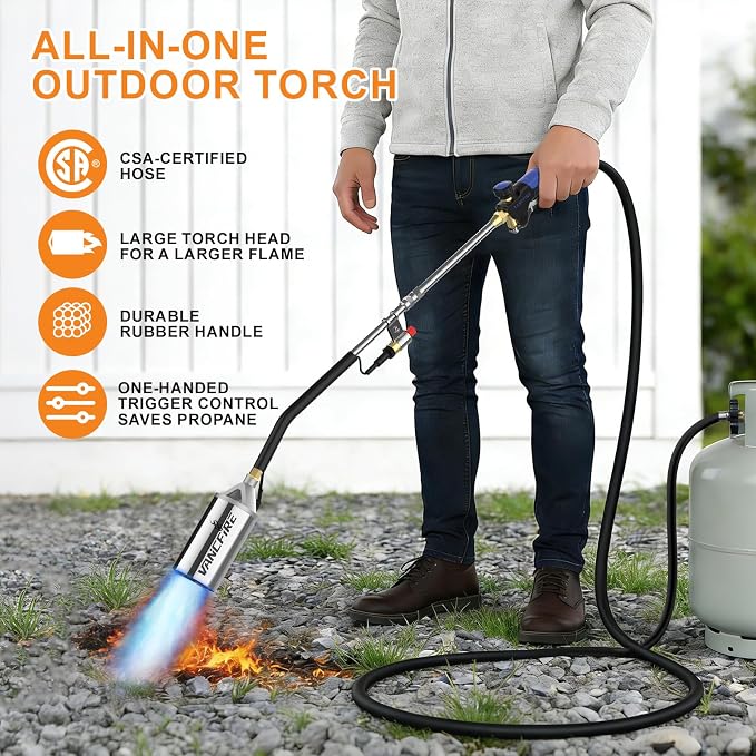 Propane Torch Weed Burner Kit,Heavy Duty Blow Torch with Storage Bag & 10FT Hose,Flamethrower with Turbo Trigger for Weeding,Roofing,Ice Snow Melting,BBQ(32.68")