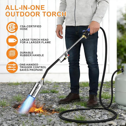 Propane Torch Weed Burner Kit,Heavy Duty Blow Torch with Storage Bag & 10FT Hose,Flamethrower with Turbo Trigger for Weeding,Roofing,Ice Snow Melting,BBQ(32.68")