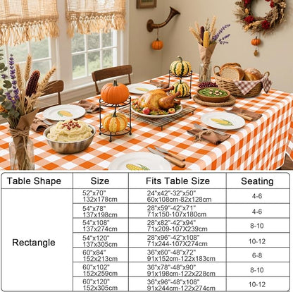 Smiry Picnic Table Cloth, Vinyl Tablecloths with Flannel Backing, 60"x84" | Waterproof Rectangle Table Cloth, Wipeable Buffalo Plaid Table Cover for Indoor and Outdoor (Orange & White)