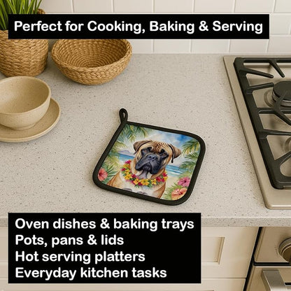 Caroline's Treasures Bullmastiff Luau Pair of Pot Holders Kitchen Heat Resistant Pot Holders Sets Oven Hot Pads for Cooking Baking BBQ, 7 1/2 x 7 1/2