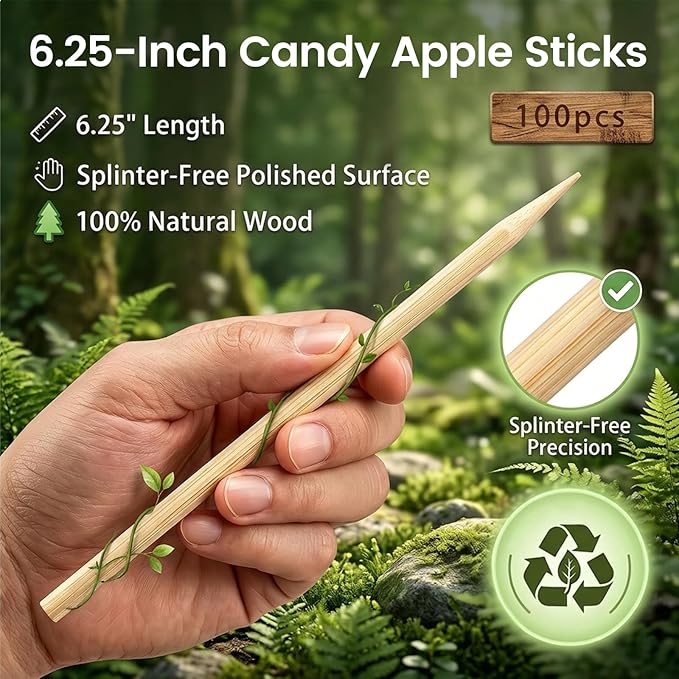 HANSGO 100PCS Candy Apple Sticks, 5 mm 6.25 inch Bamboo Skewers for Caramel Apple Cotton Candy Sticks Lollipop BBQ Corn Dog