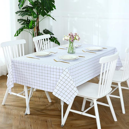 Romanstile Rectangle Vinyl Tablecloth, 100% Waterproof Oil-Proof Checkered Plastic Table Cloth, Heavy Duty Wipeable Table Covers for Dining, Camping, Picnic, Outdoor - 60 x 84 Inch, White