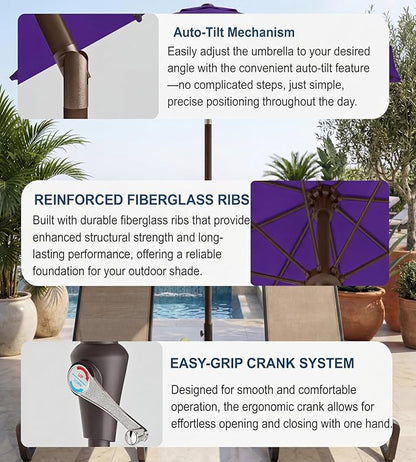 PatioKingdom Auto-Tilt 9FT Patio Umbrella Outdoor with 8 Sturdy Fiberglass Ribs,Market Table Umbrella for Pool,Backyard,Deck and Garden