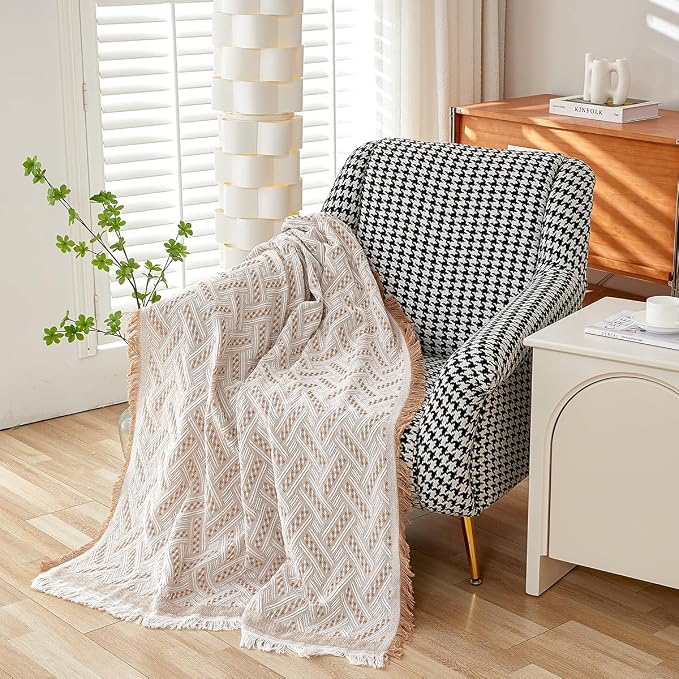 AIVIA Slipper Chair Cover Sheet Blanket, Reversible Anti Slip Throw Cushion Covers for Single Seat Chair Recliner Armchair Ottomans Furniture Decorations Protector Slipcover (White Khaki, 51"x71") | Reversible, Anti Slip, Armchair Ottomans Throw Decor,...