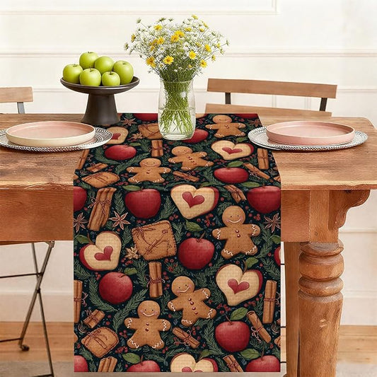 Christmas Gingerbread Man Table Runner,Dining Decor for Kitchen Coffee Table Family Dinners Holiday Parties Wedding Events Decor(13x72 inch)