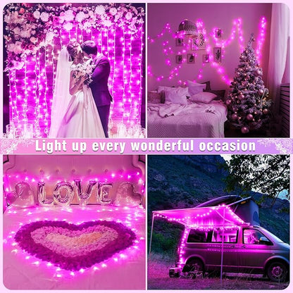 66FT 200 LED Outdoor String Lights, Connectable Christmas Lights Indoor Waterproof with 8 Modes, Plug in Twinkle Fairy Lights Clear Wire for Bedroom Home Wedding Patio Patry Decorations, Pink
