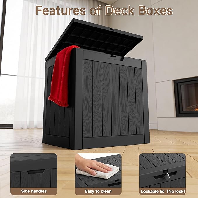 37 Gallon Heavy-Duty Resin Deck Box, Outdoor Storage Bin for Patio Furniture, Outdoor Cushions, Garden Tools and Pool Supplies, Waterproof, Secure Lockable Design (Black, 37 Gallon)
