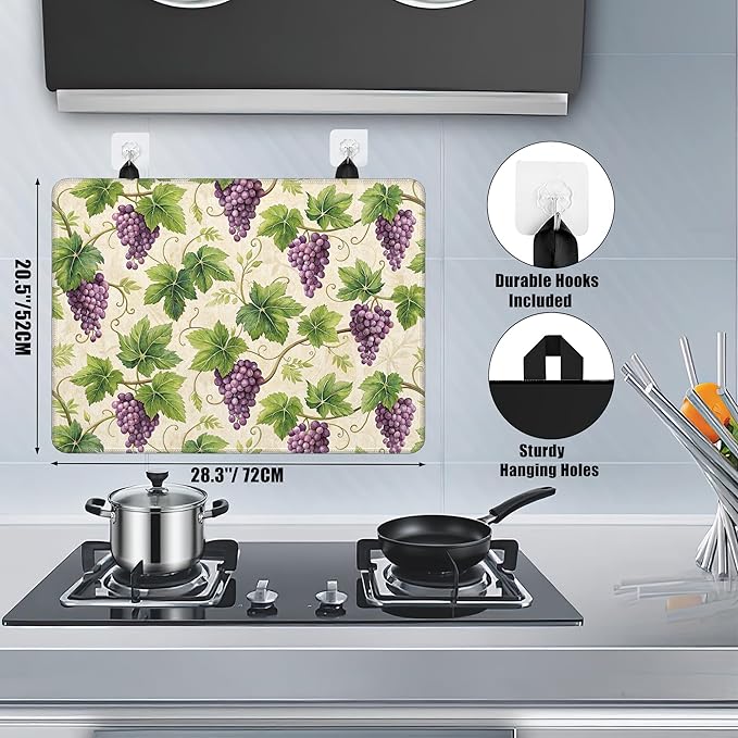 Stove Top Covers for Electric Stove,Purple Grape Flat Top Stove Cover,Watercolor Summer Fruit Heat Resistant Glass Top Stove Cover Protector Anti-Slip Range Covers, 28 x 20 Inch