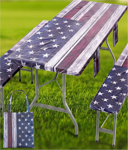 Fitted Picnic Table Cover with Bench Covers Waterproof Elastic Edges Rectangle Patio Tablecloth Outdoor Camping Essentials Stuff Rv Accessories Summer Trip Travel Supplies Party Camper Gifts, 6 ft