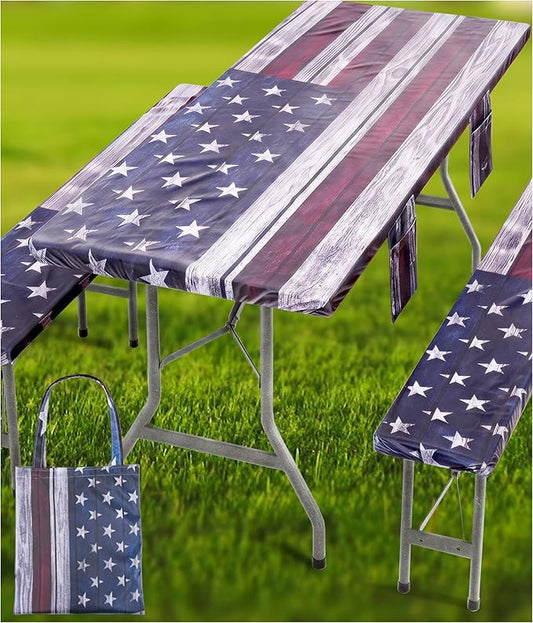 Fitted Picnic Table Cover with Bench Covers Waterproof Elastic Edges Rectangle Patio Tablecloth Outdoor Camping Essentials Stuff Rv Accessories Summer Trip Travel Supplies Party Camper Gifts, 6 ft