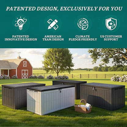 YITAHOME 134 Gallon Large Outdoor Storage Box with Lock, Waterproof Deck Box with Hydraulic Piston for Garden Tools, Pool Accessories & Cushions, Resin Deck Organizer with Bench Seat(Black)