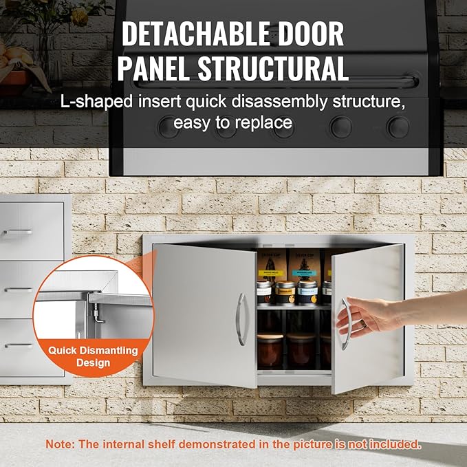 VEVOR Double BBQ Access Door, 34W x 19H Inch Stainless Steel Flush Mount Vertical Wall Door with Handles for BBQ Island, Grilling Station, Outside Cabinet