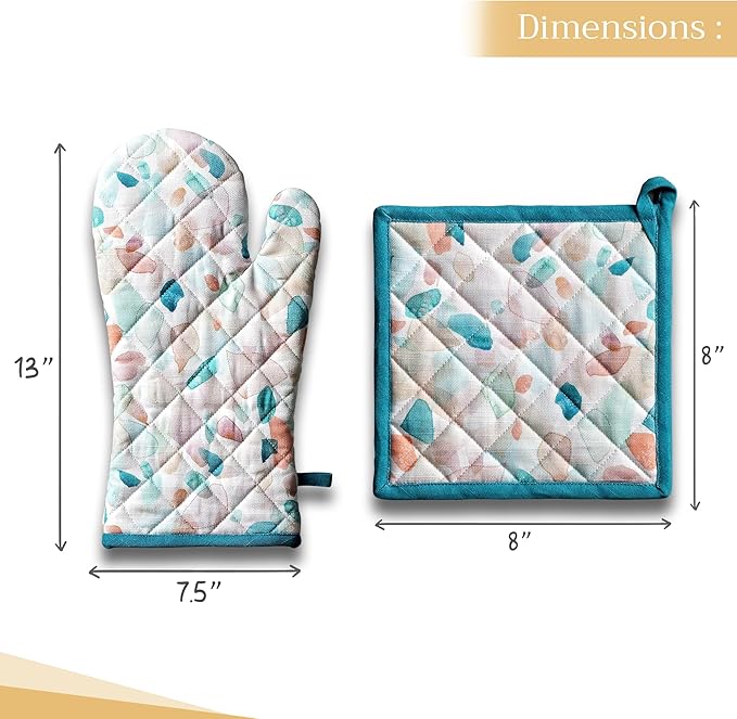 Maison d' Hermine 100% Cotton Oven Mitt & Pot Holder Set (7.5"x13" & 8"x8") Heat Resistant BBQ Cooking Gloves with Loop Baking Grilling Kitchen Hotel Home Farmhouse Spring Summer (Summer Picnic)