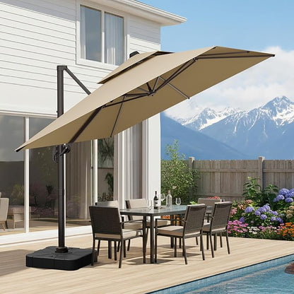 10x10 FT Patio Umbrella, Large Cantilever Double Top Heavy Duty Offset Umbrellas with 360° Rotation, Outdoor shade for Garden Deck Pool, Beige