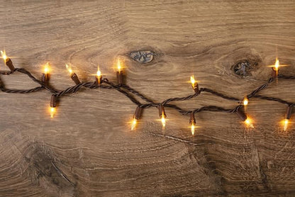 612 Vermont 100 LED Clear Christmas String Lights, Brown Wire Cord | Flicker-Free LED Technology, Warm-White, UL Approved Indoor Outdoor Use, 24.75 Foot Lighted Length, 25.4 Foot Total Length