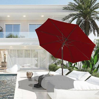 JEAREY 9FT Outdoor Patio Umbrella, Market Umbrella, Burgundy | Outdoor Table Umbrellas with 8 Sturdy， Tilt & Crank UV Protection Waterproof for Garden, Deck, Backyard, Pool