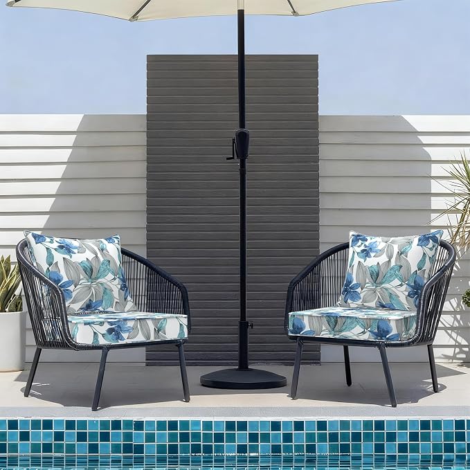 DYTXIII Outdoor Deep Seat Cushion Set, Water Repellent 22"x22" Patio Thick Cushions Replacement with Seat & Back Pillow for Patio Sofa, Wicker Chair, Couch - Clemens Noir Blue