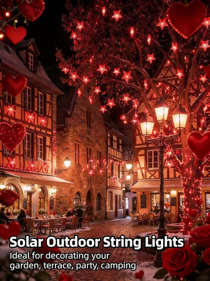 Solar Twinkle Star String Lights Outdoor Indoor Waterproof 39FT 100 LED Solar Powered Fairy Lights with 8 Lighting Modes Christmas Decor for Camping Tree Party Yard Wedding Garden (Red)