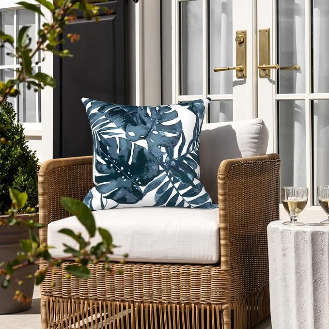 LVTXIII 2 Pack Outdoor Pillow Covers ONLY 18x18 Inch, Water-Repellent Square Decorative Cushion Covers for Patio Furniture, Garden, Sofa, Palm Blue