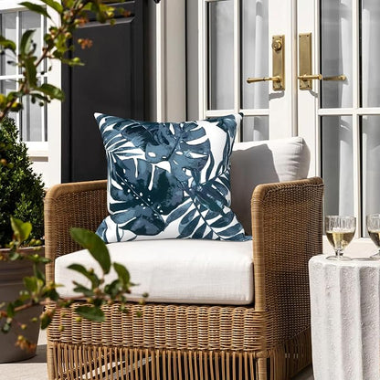 LVTXIII 2 Pack Outdoor Pillow Covers ONLY 18x18 Inch, Water-Repellent Square Decorative Cushion Covers for Patio Furniture, Garden, Sofa, Palm Blue