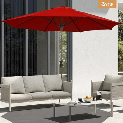 Ayge Patio Umbrella 9 FT Outdoor Table Umbrella Fiberglass for poolside red | Fiberglass frame, 8 ribs, tilt & crank. UPF50+ waterproof canopy. Wind-resistant. For outdoor table, patio, backyard.