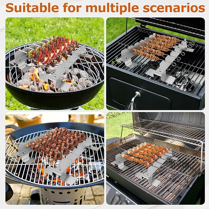 2 Pack Stainless Steel Skewer Rack Anti Tip Skewer Holder Set with Reinforced Base for BBQ Kabob Grilling Accessories