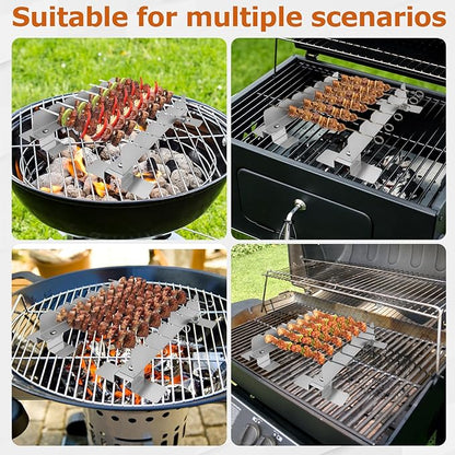 2 Pack Stainless Steel Skewer Rack Anti Tip Skewer Holder Set with Reinforced Base for BBQ Kabob Grilling Accessories