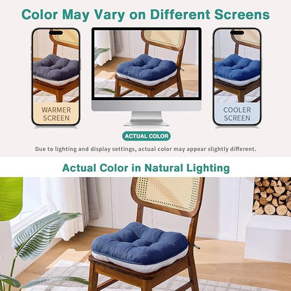 BETU Chair Cushions for Dining Chairs Set of 2,3.5" Thick Outdoor Indoor Chair Pads with Ties,Non Slip Backing and Covers, Seat Cushion for Kitchen Dining,Bar,Patio Furniture15.5"X15.5"X3.5",Navy Blue