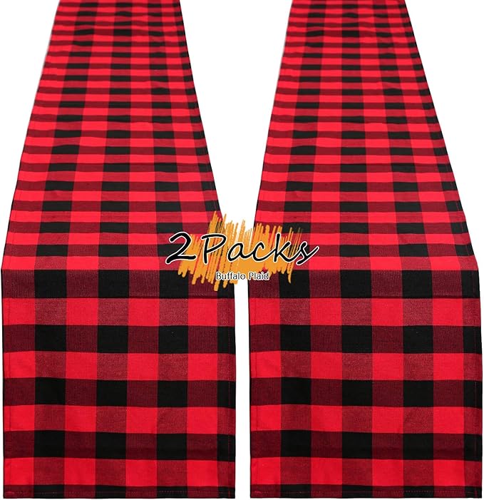 B-COOL Buffalo Plaid Table Runner Black Red Checked Table Runner 2 Packs 13x108 Inch Christmas Holiday Plaid Table Runners Xmas Table Decorations