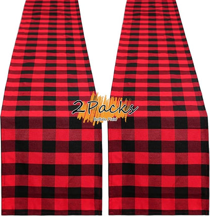 B-COOL Buffalo Plaid Table Runner Black Red Checked Table Runner 2 Packs 13x108 Inch Christmas Holiday Plaid Table Runners Xmas Table Decorations