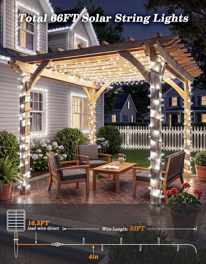 2 Pack 100LED Solar Christmas String Lights Outdoor Waterproof | Total 66FT Twinkle Lights with 8 Lighting Modes Remote for Outside Christmas Trees Decorations, Cool White