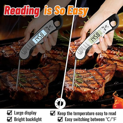Meat Thermometer Digital, IP67 Waterproof Food Thermometer for Cooking | Backlight, Hold Function, Magnet, IP67 Waterproof, LED screen, for Kitchen, Grill, BBQ, Beef, Candy, Turkey