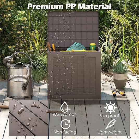 Giantex 25 Gallon Outdoor Storage Box, Patio Deck Box with Lockable Lid, Wicker-woven Texture, Waterproof Storage Bench for Pool Accessories, Garden Tools, Package Delivery, Patio Furniture (Brown)