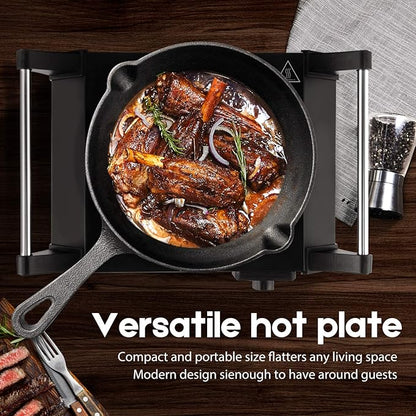 Techwood Hot Plate Portable Electric Stove 1500W Countertop Single Burner with Adjustable Temperature & Stay Cool Handles, 7.3” Cooktop for Dorm Office/Home/Camp, Compatible for All Cookwares