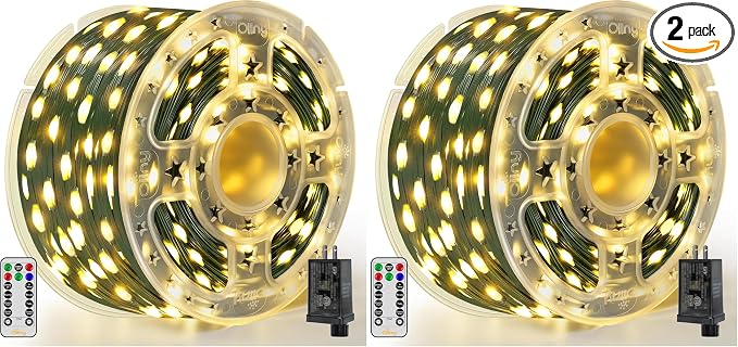 Ollny Christmas Lights 1000 LED 330 FT, IP67 Waterproof Plug in Christmas Tree Lights with Remote, 8 Modes, 3 Timers, Dimmable, House Xmas Indoor Decorations String Light (Warm White) (Pack of 2)