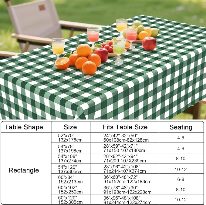 Smiry Picnic Table Cloth, Vinyl Tablecloths with Flannel Backing, 60"x84" | Waterproof Rectangle Table Cloth, Wipeable Buffalo Plaid Table Cover for Indoor and Outdoor (Emerald Green & White)