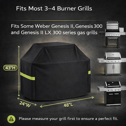 Grill Cover - 48 Inch Heavy Duty BBQ Grill Cover for Outdoor Grill, Waterproof, UV, Fade & Tear Resistant, Gas Grill Cover for Weber Charbroil Genesis Nexgrill and More
