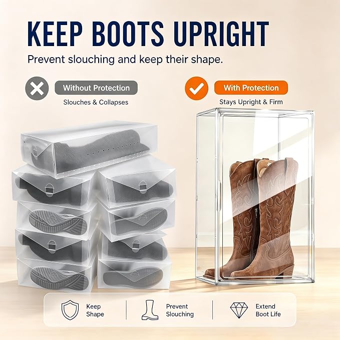 Boot Organizer for Extra Tall Boots, 23.6'' Stackable Acrylic Display Case | Clear magnetic door.Keep tall boots upright.Ideal for knee-high and riding boots,fashion boots,huge figures,tall collectible