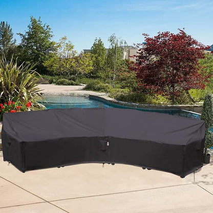 Curved Patio Furniture Cover for Outdoor Sectional Sofa, 190"(128") Reinforced Waterproof 600D Patio Couch Cover, Half Moon Lawn Outside Garden Winter Protective Cover, Storm Grey