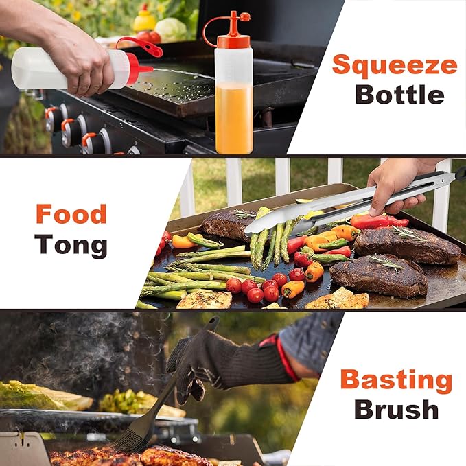 8Pcs Griddle Accessories Kit for Blackstone, Joyfair Flattop Grilling Accessory Tool Set with Stainless Steel Burger Spatula Turner, Metal Flipper, for Outdoor BBQ Teppanyaki Hibachi, (PP Handles)