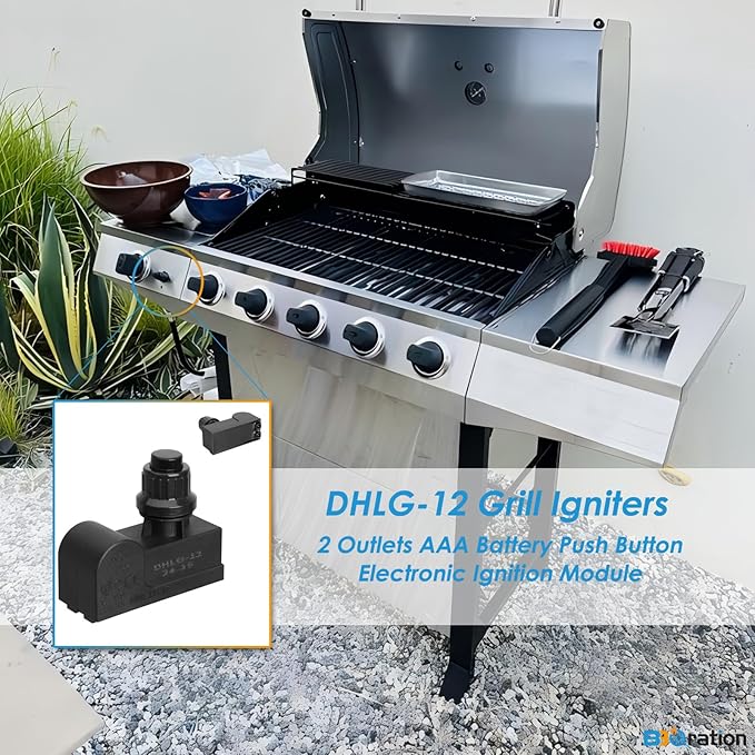 DHLG-12 Grill Igniters for Charbroil Ignitor Replacement, 2 Outlets AAA Battery Tact Push Button Electronic Ignition Module, Grill Ignitor Replacement for Charbroil Grill Igniter Replacement