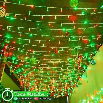 YEGUO 165ft 500 LED Red and Green Christmas Lights Outdoor Waterproof, Clear Wire String Lights Indoor Plug in, 8 Modes Clear Wire Twinkle Tree Light for Xmas Party Garden